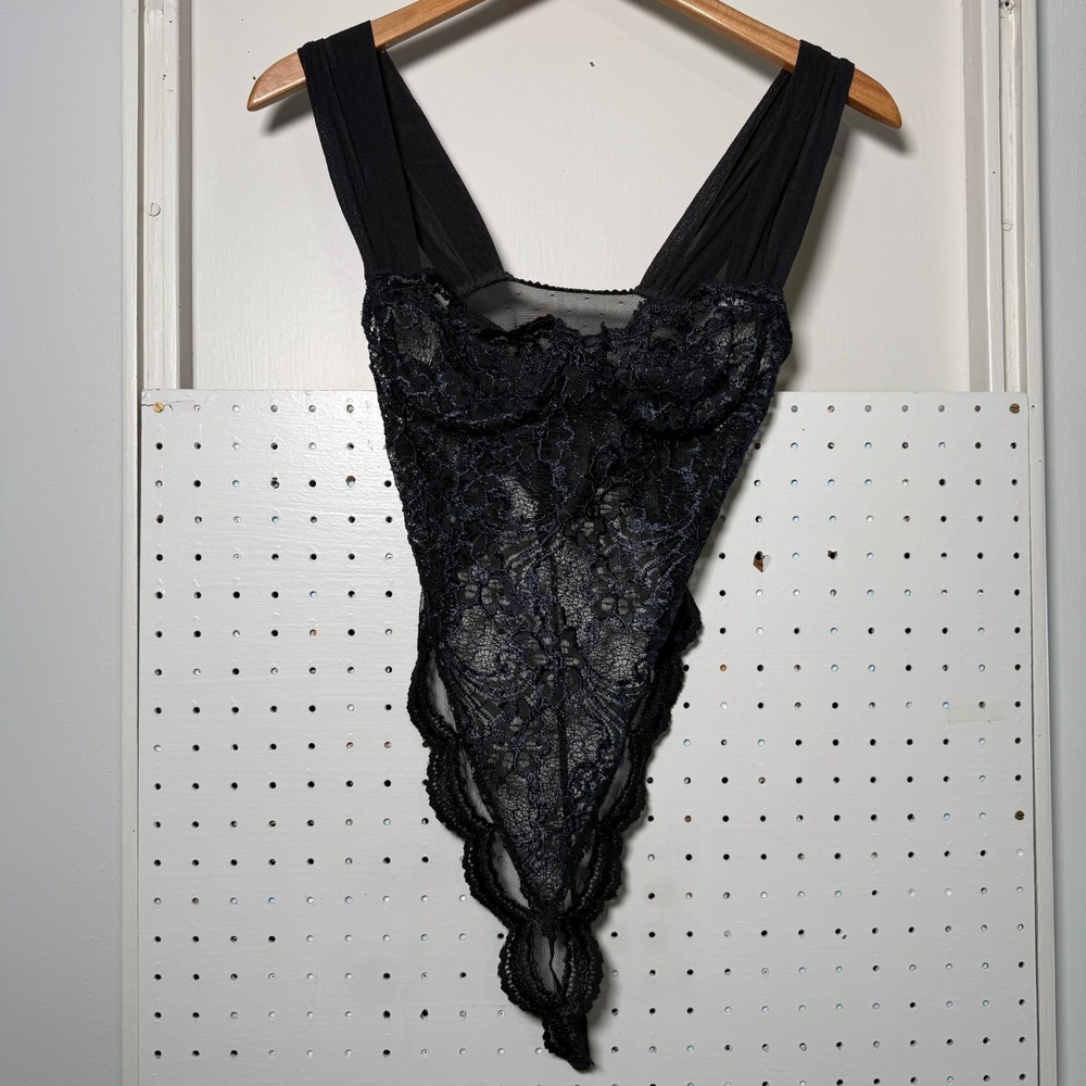 Victoria's Secret Lace Bodysuit Black Nylon Stretch Sheer Romantic‎ Gothic - 34B